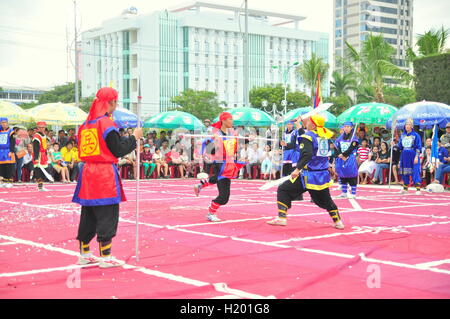 Nha Trang, Vietnam - July 13, 2015: Martial arts of human chess in a festival on the beach of Nha Trang city Stock Photo