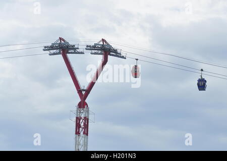 Nha Trang, Vietnam - July 13, 2015: Telpher are transfering travellers from the dock to island Stock Photo