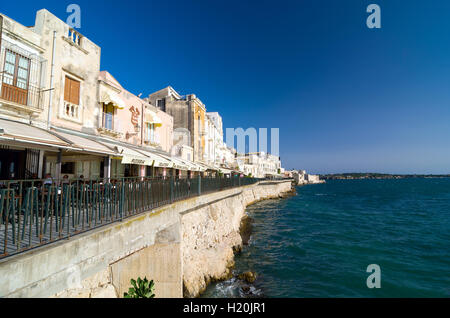 SYRACUSE, ITALY - SEPTEMBER 14, 2015: Embankment on the island of Ortygia in Syracuse, Sicily, Italy Stock Photo