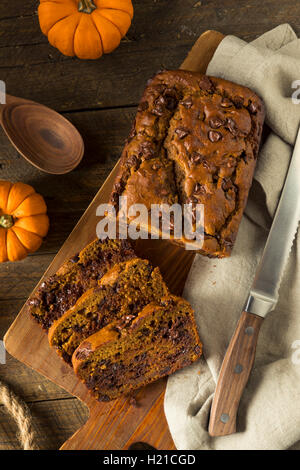 Homemade Chocolate Chip Pumpkin Bread Cut Into Slices Stock Photo