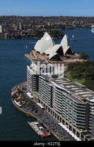 Aerial view of Circular Quay and Sydney Opera House Sydney CBD New South Wales Australia Stock Photo