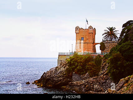 GENOA-NERVI,ITALY.Gropallo tower built in the 16th-century as a watchtower for pirates.