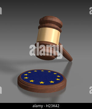 Gavel in front of grey background, EU stars on block Stock Photo