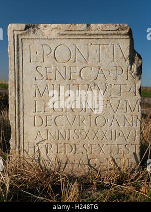 Engraved text on a tablet from Roman Bath Ruins, Ankara, Turkey. Stock Photo