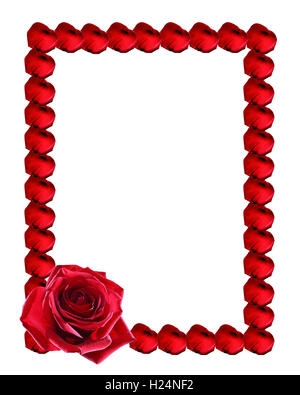 Nice picture frame made from red rose petals on white background Stock Photo
