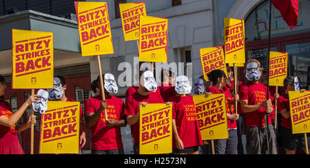 Brixton, London, UK. 24 September 2016. Staff at The Ritzy cinema ,part of the Picturehouse Cineworld Cinemas group, on strike for a living wage in Brixton, South London. David Rowe/Alamy live news. Stock Photo