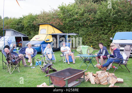 Henlow Bridge Lakes, Bedfordshire, UK. 24th September, 2016, Members of the Run the Ring group which was formed in March this year by John Emberton to raise money for the Teenage Cancer Trust, are camping overnight before they leave at 8AM to 'Run the Ring', around the M25 on Sunday September 25th. They will join over 400 other VW camper van owners to form the longest cruise of VW's the UK has seen. Stock Photo