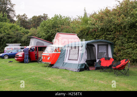 Henlow Bridge Lakes, Bedfordshire, UK. 24th September, 2016, Members of the Run the Ring group which was formed in March this year by John Emberton to raise money for the Teenage Cancer Trust, are camping overnight before they leave at 8AM to 'Run the Ring', around the M25 on Sunday September 25th. They will join over 400 other VW camper van owners to form the longest cruise of VW's the UK has seen. Stock Photo