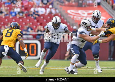 Landover, Maryland, USA. 24th Sep, 2016. Brigham Young Cougars running back JAMAAL WILLIAMS #21 cuts up field behind solid blocking during a game played at FedEx Field in Landover, MD. © Ken Inness/ZUMA Wire/Alamy Live News Stock Photo