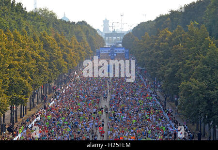 Berlin, Germany. 25th Sep, 2016. Participants of the 43rd Berlin Marathon running along Strasse des 17. Juni in Berlin, Germany, 25 September 2016. PHOTO: PAUL ZINKEN/dpa/Alamy Live News Stock Photo