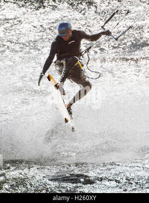 Kitesurfing on Turnagain Arm, Kenai Peninsula, Alaska, USA Stock Photo