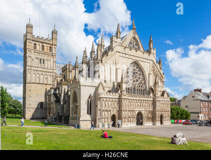 Exeter Cathedral exterior and Cathedral Green Exeter Devon England UK ...