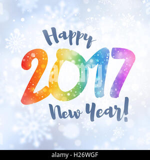 New year 2017 colorful date and greetings in snowfall Stock Photo