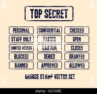 top secret grunge stamp vector set on bright background Stock Vector