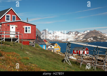 Settlement of Kulusuk on Torsuut Tunoq sound, East Greenland Stock Photo