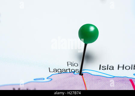 Rio Lagartos pinned on a map of Mexico Stock Photo