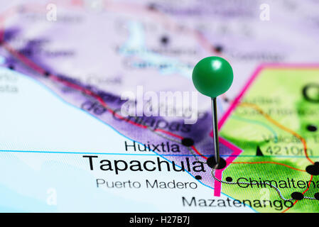 Tapachula pinned on a map of Mexico Stock Photo
