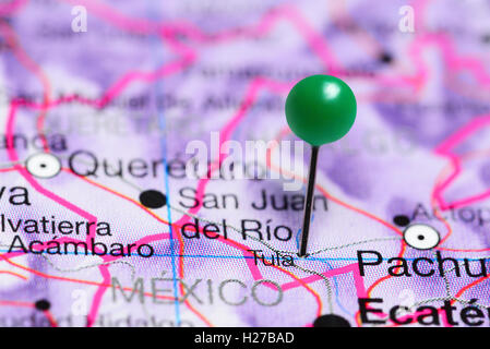 Tula pinned on a map of Mexico Stock Photo