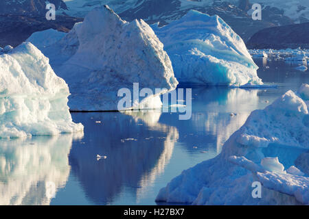 Icebergs on Sermilik Fjord near settlement of Tiniteqilaq, East Greenland Stock Photo