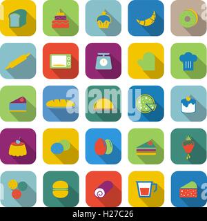 Bakery color icons with long shadow, stock vector Stock Vector