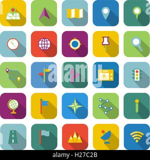 Navigation color icons with long shadow, stock vector Stock Vector