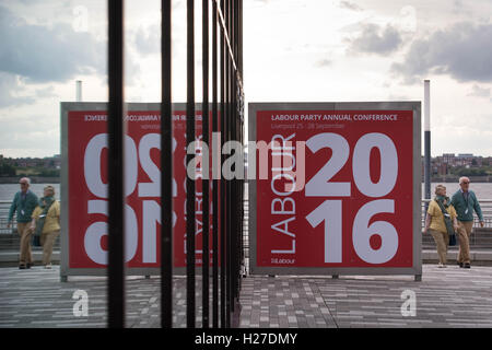 Delegates arrive at ACC Liverpool for the start of the Labour party conference. Stock Photo