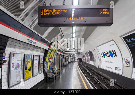 An empty platform at MArble Arch London Underground station on the Central Line. Stock Photo