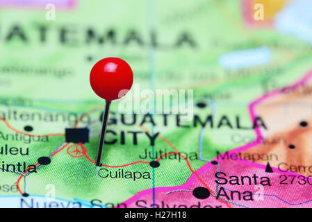 Cuilapa pinned on a map of Guatemala Stock Photo