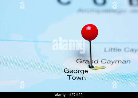 George Town pinned on a map of Grand Cayman Stock Photo