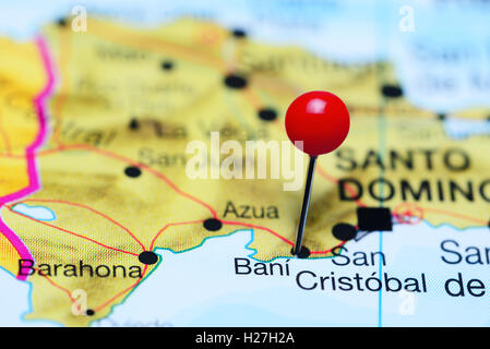 Bani pinned on a map of Dominican Republic Stock Photo