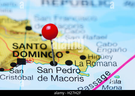 San Pedro de Macoris pinned on a map of Dominican Republic Stock Photo