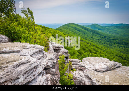 View of the Appalachian Mountains from cliffs on Big Schloss, in George Washington National Forest, Virginia. Stock Photo