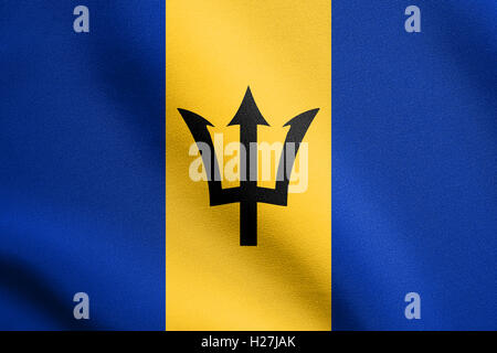 Barbadian national official flag. Patriotic symbol, banner, element, background. Flag of Barbados waving in the wind, textured Stock Photo