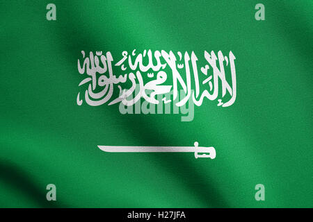 Saudi Arabian national official flag. Patriotic symbol, banner, element, background. Flag of Saudi Arabia waving in the wind Stock Photo