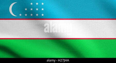 Uzbek national official flag. Patriotic symbol, banner, element, background. Flag of Uzbekistan waving in the wind Stock Photo