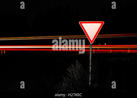 Road sign give way Stock Photo