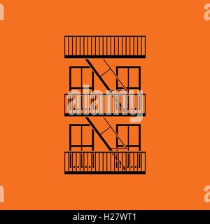 Emergency fire ladder icon. Orange background with black. Vector illustration. Stock Vector