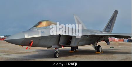 An F-22 Raptor fighter jet on static display in Florida. Stock Photo