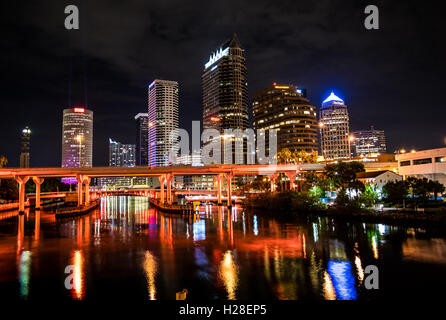 Downtown Tampa at night illuminated by LEDs Stock Photo