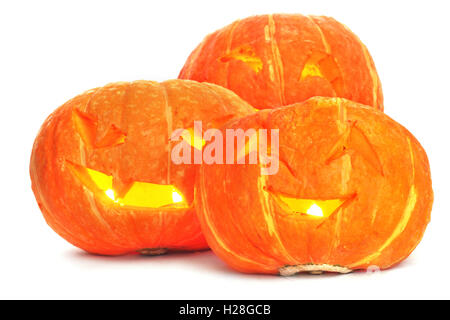 Glowing Halloween Pumpkins isolated on white background Stock Photo - Alamy