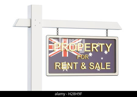 Property for sale and rent in Australia concept. Real Estate Sign, 3D rendering isolated on white background Stock Photo