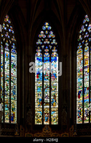 The Lady Chapel with 16th century Flemish stained glass from Herkenrode Abbey, Lichfield Cathedral, Staffordshire, England, UK Stock Photo