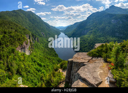 A magnificent view of Lower Ausable Lake from the Indian Head Lookout in the high peaks region of the Adirondack Mountains of NY Stock Photo