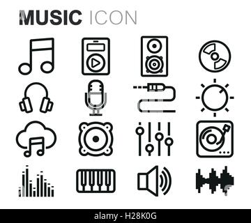 Vector black line music icons set on white background Stock Vector