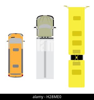 A set of three cars. Van, truck, bus. View from above. illustration Stock Vector