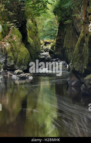 River Conway flowing through a gorge known as the Fairy Glen in North Wales near betws y coed Stock Photo