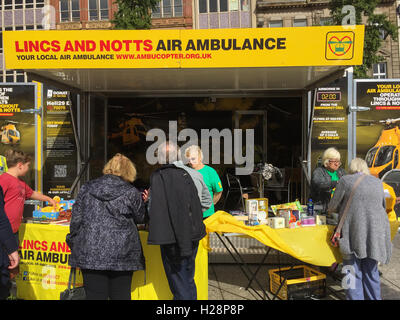 Stall promoting Lincolnshire and Nottinghamshire Air Ambulance charity in Market Square, Nottingham Stock Photo