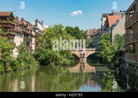 Fleisch Brucke over River Pegnitz, Nuremberg, Bavaria, Germany Stock Photo
