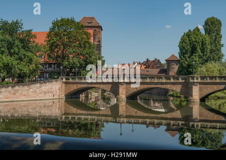 Max Brucke over River Pegnitz, Nuremberg, Bavaria, Germany Stock Photo