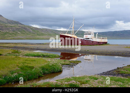 Garðar BA 64, steel ship, shipwreck, Osafjördur, Westfjords, Iceland Stock Photo